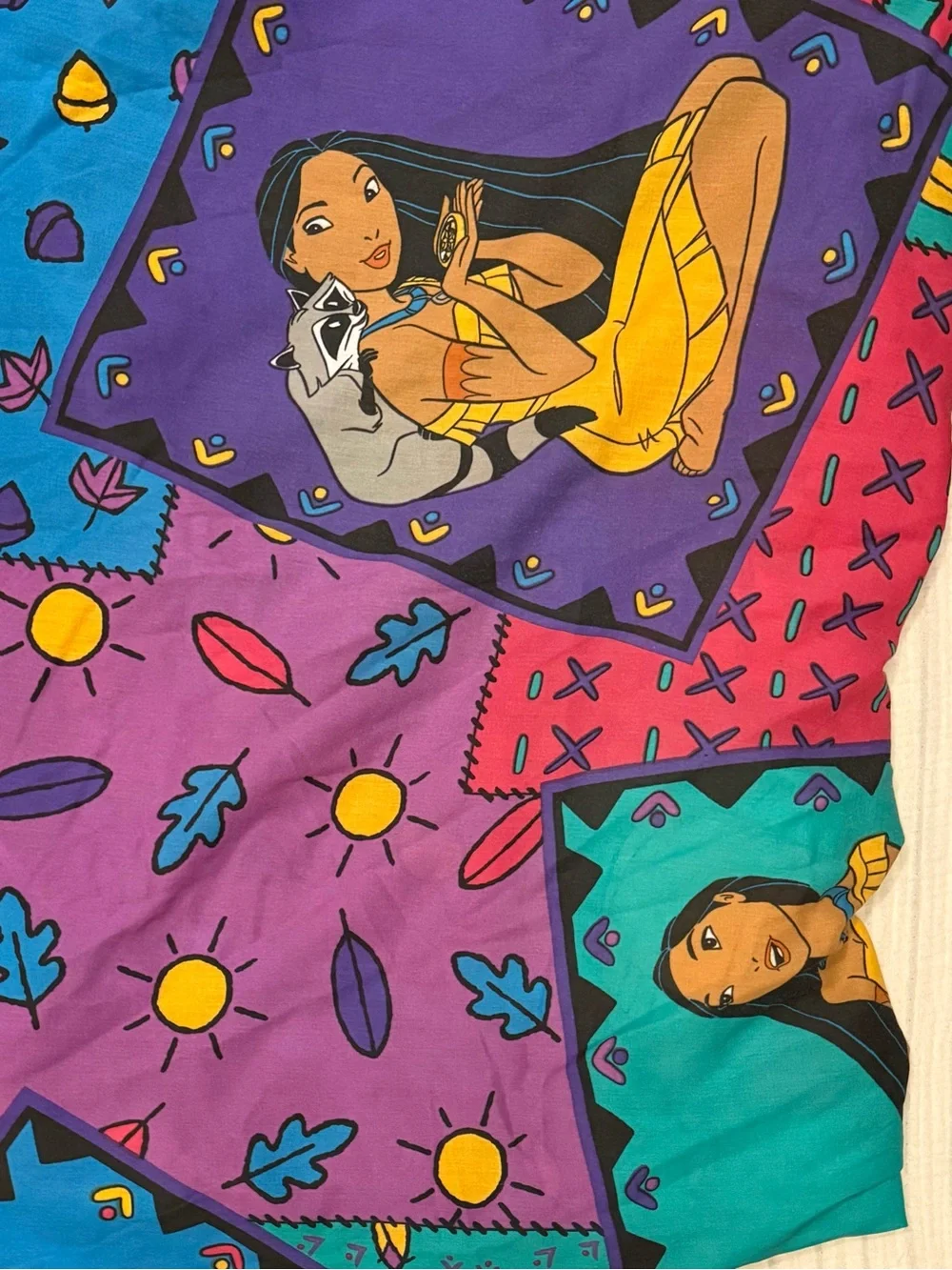 Vintage Disney 90s Pocahontas Meeko Made In USA Twin Fitted Patchwork Sheet